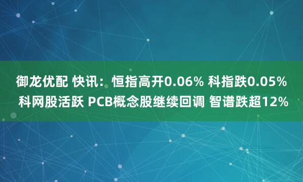 御龙优配 快讯:恒指高开0.06% 科指跌0.05% 科网股活跃 PCB概念股继续回调 智谱跌超12%